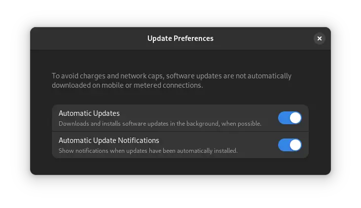 GNOME Software Update Proferences